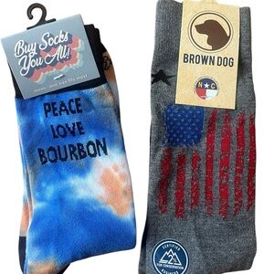 Gray Socks with American Flag Design + Peace Love Bourbon Men’s Socks. NWT